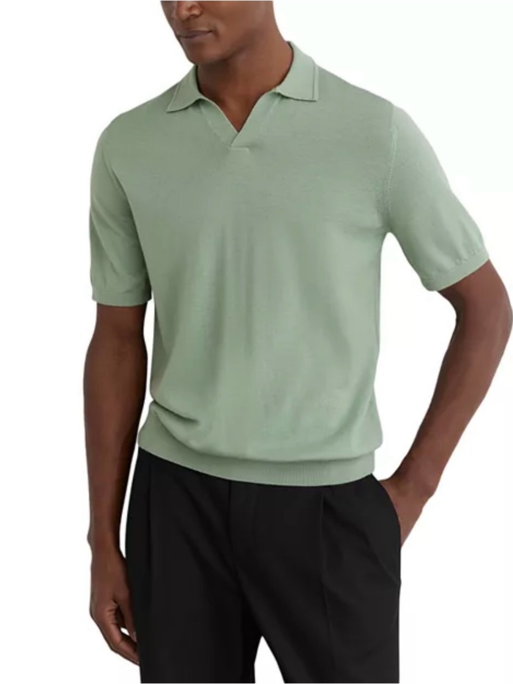 Reiss men’s Sage Green Short-Sleeve merino wool Polo shirt